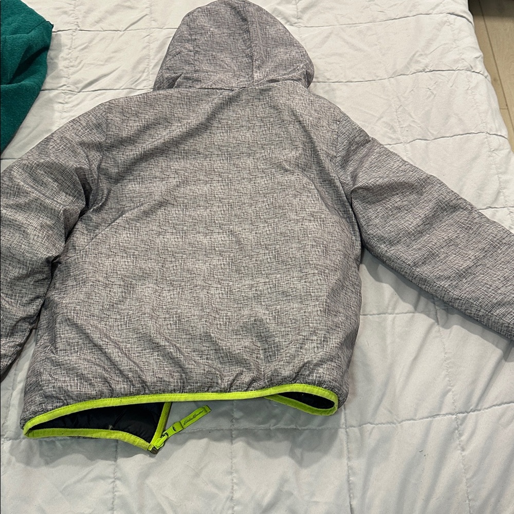 Eddie Bauer Kids Gray and Neon Yellow Puffer Jacket reversible - Picture 5 of 5